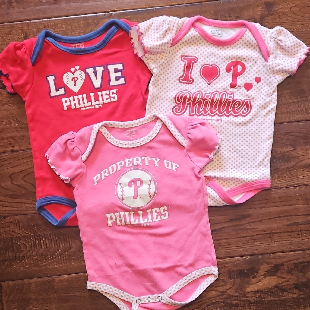 Genuine Merchandise Phillies Baby Onesies Set Of 3, 18 Months